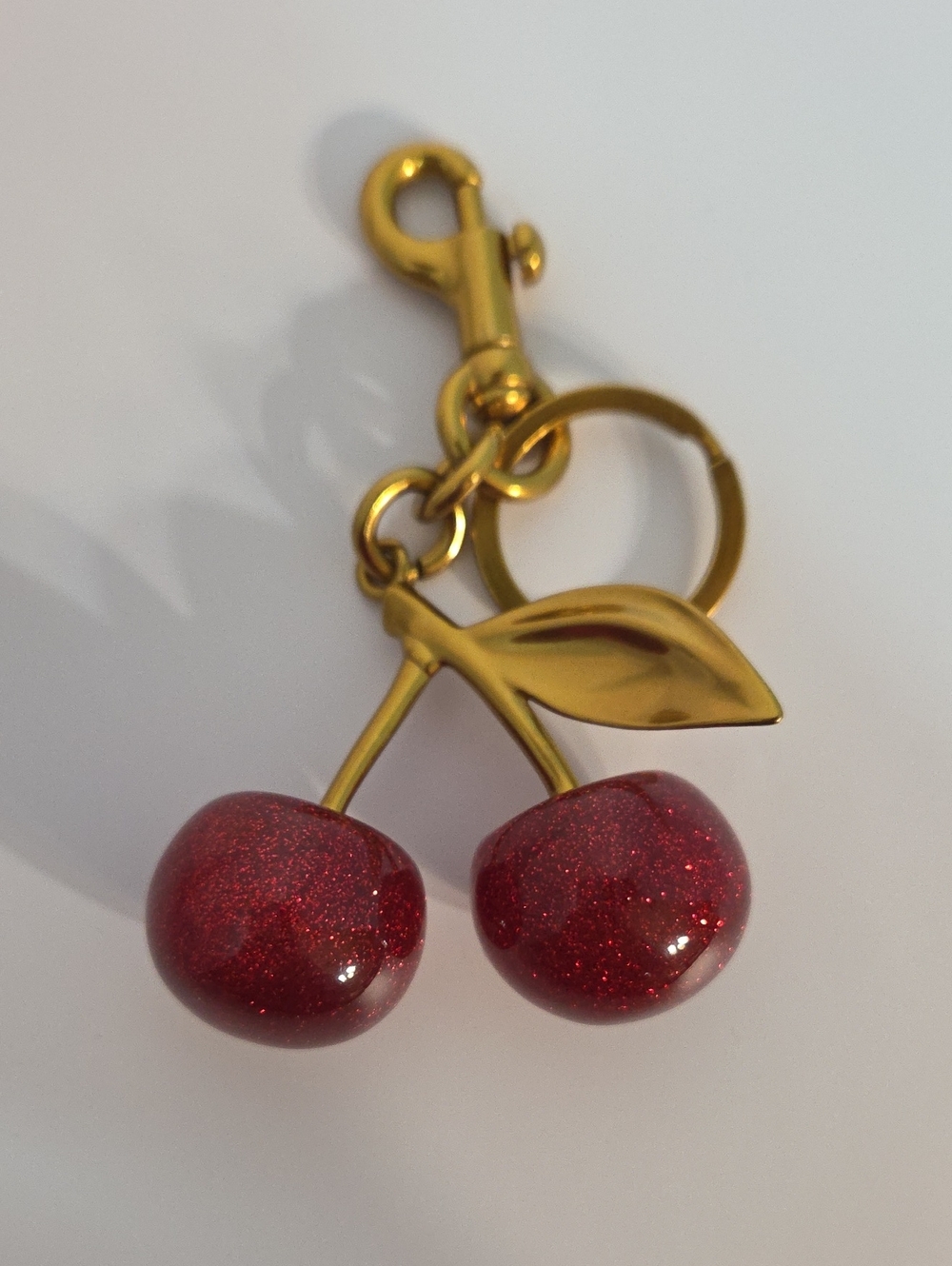 Cherry Keychain Bag Charm With Gold Hardware